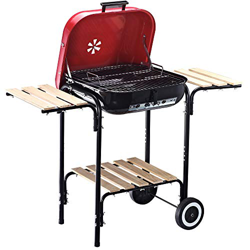 Outsunny Barbacoa de Carbón Picnic con Estantes de Madera Parrillas Asador BBQ Patio Acampada Multifuncional Parilla de Carbón Vegetal 98x49x81cm con  precio