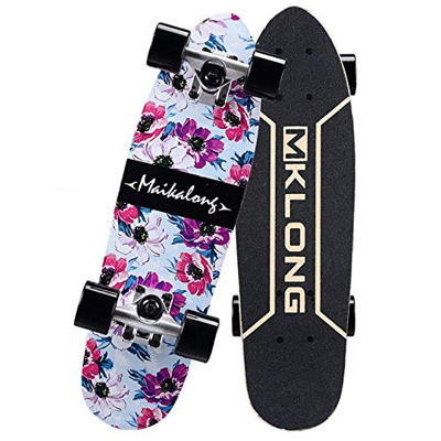 VByge Maple Doble Inclinación Skateboard Big Fish Board Profesional De Cuatro Ruedas Monopatines Transporte Small Fish Board Longboard Rosa Blanca 72x