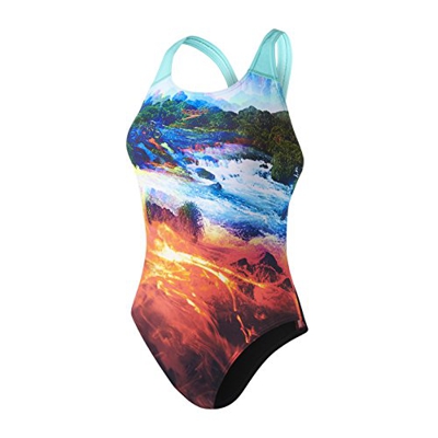 Speedo LavaFlash Digital Powerback Bañador, Mujer, Multicolor (Negro/Spearmint/Lava Red)), 44