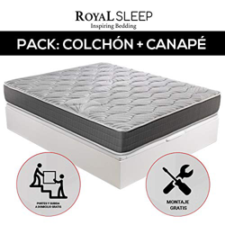 ROYAL SLEEP - Pack Descanso colchón viscoelástico Ceramic 150x190 y canapé abatible Gran Capacidad Blanco Madera en oferta