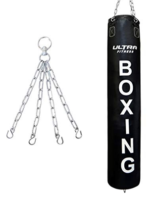 ULTRA FITNESS Saco de Boxeo vacío MMA Sparring Punching Training Kickboxing Muay Thai con Cadena, Negro, 5FT