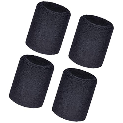 BSTHP Muñequeras Deportivas, 4 Paquetes de Bandas elásticas de algodón atlético para fútbol, Baloncesto, Color Negro