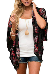 Digitek Direct - Chal de gasa para mujer con estampado floral de gasa, kimono, para cubrir boho de verano, blusa informal de playa, traje de baño Negr en oferta