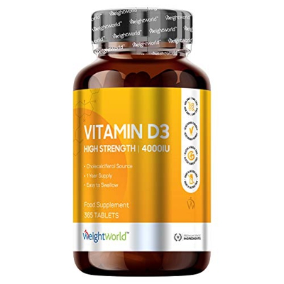 Vitamina D3 4000 UI Dosis Alta - 365 Días de Suministro, Estimula el Sistema Inmunológico, Incrementa la absorción de Calcio, Mejora la Salud de la Pi