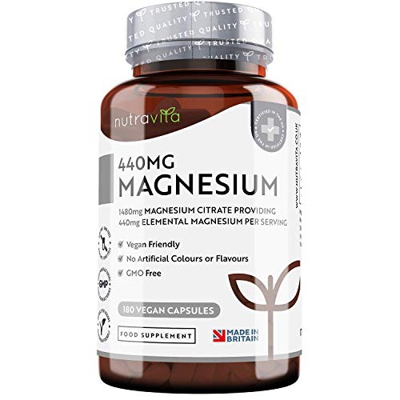 Citrato de Magnesio 1480mg que Proporciona 440mg Alta Dosis de Magnesio Elemental - Alta Biodisponibilidad - 180 Cápsulas Veganos - Suministro 90 Días