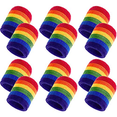 Bememo Muñequeras deportivas de algodón (pulsera banda) para tenis, baloncesto, correr, gimnasio y hacer ejercicio 12 pack arco iris