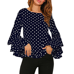 JiaMeng Mujeres Casual Camisa de Lunares Suelta con Manga de Campana Camisas de Blusa Casual de Mujer Tops precio