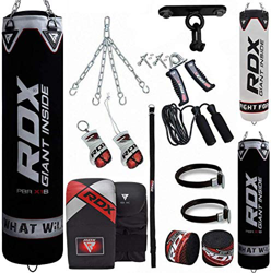 RDX Saco de Boxeo Relleno MMA Muay Thai Kick Boxing Artes Marciales con Soporte Techo Guantes Cadena 13PC 4FT 5FT Punching Bag en oferta