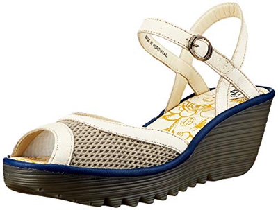 FLY London Yans190fly, Sandalias de Punta Descubierta para Mujer, Multicolor (Greige/Offwhite/Blue 002), 41 EU