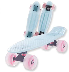 XUDREZ Mini Penny Board Skateboard para niños, monopatín retro para niños adolescentes adultos, ruedas con luz LED (azul, con luz) características