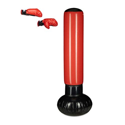 Relaxdays Saco Boxeo Niños, Punching Ball Hinchable, Boxing Bag Infantil, Juguete Antiestrés, 160 cm, PVC, Negro-Rojo