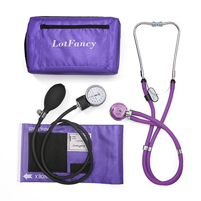 LotFancy Esfigmomanómetro Aneroide Profesional con Dual Estetoscopios, Tensiometro Monitor Manual de Presión Arterial Manual, Adulto Manguito 25-40.6c