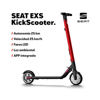 SEAT EXS KickScooter - Patinete eléctrico 25km/h, 12,5kg, 300W, luces LED, Autonomía 25km, Batería Extra Opcional