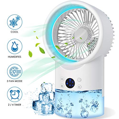 Mini Enfriador de Aire,Aire Acondicionado Portátil 4 en 1 Personal,Enfriador Evaporativo,3 Velocidades,con 420 ML Tanque de Agua Grande,Temporizador d