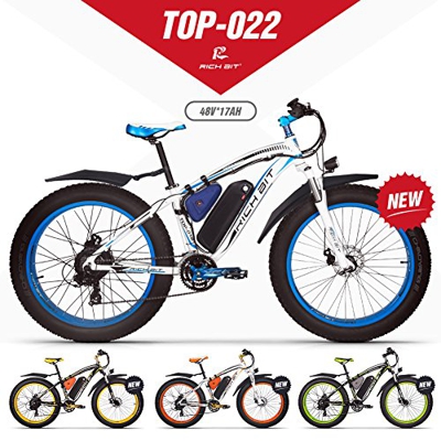 GUOWEI Rich bit RT-022 48V 17AH 1000W Fat Tire Nieve Bicicleta Sin escobillas Motor Playa Montaña Ebike (White-Blue)