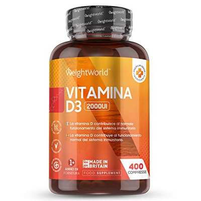 Vitamina D3 2000 UI 400 Comprimidos - Estimula Sistema Inmunológico, Incrementa Absorción de Calcio, Mejora la Salud de la Piel, Fortalece Huesos y Ar