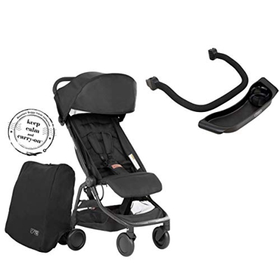 Mountain Buggy Nano V3 (2020+) Cochecito en color negro, incluye bolsa de viaje, asa y bandeja.