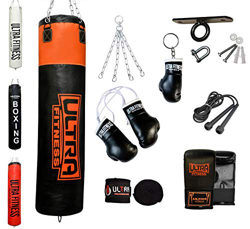 ULTRA FITNESS Heavy Boxing 4ft 5ft Filled Punch Bags Set Guantes con Gancho de Techo, Negro y Naranja, 5ft características