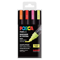 UNI Posca Set PC 5M Fluor - Pack 4 rotuladores en oferta