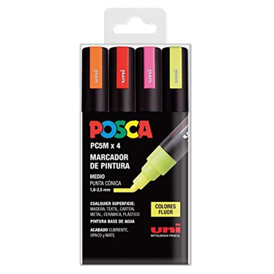 UNI Posca Set PC 5M Fluor - Pack 4 rotuladores