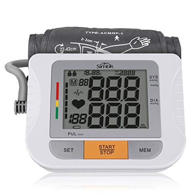 SIMBR Tensiómetro de Brazo Digital Monitor de Presión Arterial con Memoria (2 * 90) Certificada por FDA CE ROHS con Manguito Largo de 22-42cm