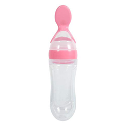 Haofy Biberón con Cuchara Dispensadora de Comida de Silicona, Alimentador de Fruta Para Bebé Infantil (Rosa) precio