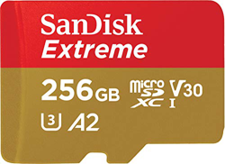 SanDisk Extreme - Tarjeta de Memoria microSDXC de 256 GB con Adaptador SD, A2, hasta 160 MB/s, Class 10, U3 y V30, Oro/Rojo en oferta