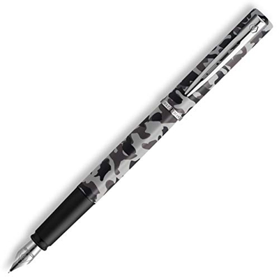 Waterman Allure pluma estilográfica, Lacado en color camuflaje mate con adornos cromados, Plumín fino de acero inoxidable, Tinta azul, Con estuche de 