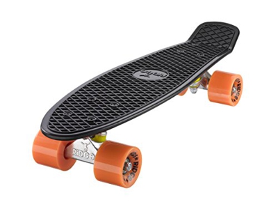 Ridge Skateboard 55 cm Mini Cruiser Retro Stil In M Rollen Komplett U Fertig Montiert, Unisex, Negro/Naranja (Noir/Orange)