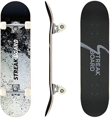 streakboard Skateboard 80x20 cm, Completo Skateboard para Principiantes, 7 Capas Monopatín de Madera de Arce Canadiense con Rodamientos de Bolas ABEC-