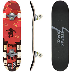 streakboard Skateboard 80x20 cm, Completo Skateboard para Principiantes, 7 Capas Monopatín de Madera de Arce Canadiense con Rodamientos de Bolas ABEC- precio