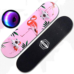 VByge Skateboard Chicas Adultas Principiantes Adolescentes Monopatines Luminoso Doble Alicia Cuatro Ruedas Longboard 79x20cm Flamenco Flash en oferta