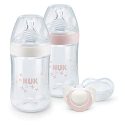 NUK Nature Sense - Set de 2 biberones + 1 Chupete, 260 ml rosa Rose en oferta