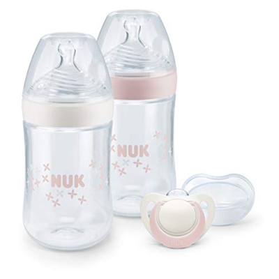 NUK Nature Sense - Set de 2 biberones + 1 Chupete, 260 ml rosa Rose