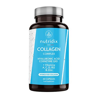 Colágeno + Ácido Hialurónico - Colágeno Hidrolizado para Piel, Pelo y Articulaciones - Vitamina C, A, D, B12, Coenzima Q10 y Zinc - 60 cápsulas Nutrid