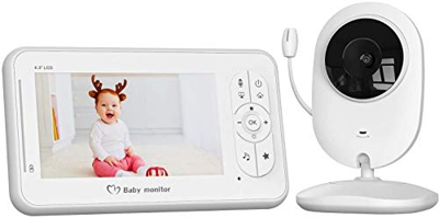 Vigilabebés con Cámara, COOAU Bebé Monitor con Pantalla LCD de 4.3 pulgadas y Batería Recargable, Conexión Inalámbrica de 2.4 GHz, Visión Nocturna, Mo