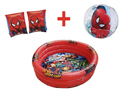 JOVAL® -Pack Piscina refrescante Infantil Superheroes Marvel de 90x30 centímetros de diámetro, con Manguitos y Pelota incluidos. del Personaje Spiderm en oferta