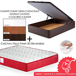 Mi Cama Me Llama Pack Canapé de Madera Cheap + Colchón Viscoelástico VISCO Confort Fresh 3D Reversible - Montaje Incluido (Wengue, 150x190) características