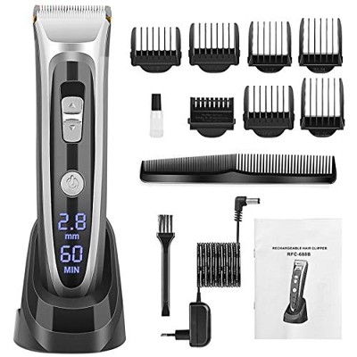 Máquina de Cortar Pelo, Recortador de Barba, Cuchillas de Cerámica, Recargable, 60 Min de uso sin Cable (Black)