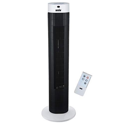 ANSIO Ventilador de torre oscilante de 30 pulgadas (76,2 cm) con mando a distancia, 3 velocidades, 3 modos de viento y cable largo de 1,75 m - Blanco 