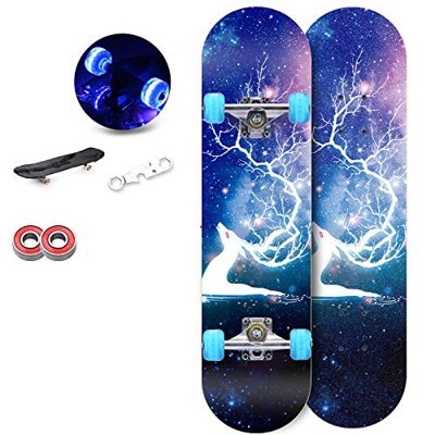 hdfj12142 Monopatín Longboard de 31 Pulgadas monopatines Mini Cruiser completos Ruedas LED iluminadas para Adultos con Herramienta de Skate Todo en un