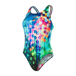 Speedo Flareflash Placement Digital Powerback AF Traje De Baño, Mujer, Black/Brilliant Blue/Aquasplash/Pink Splash, 36 características