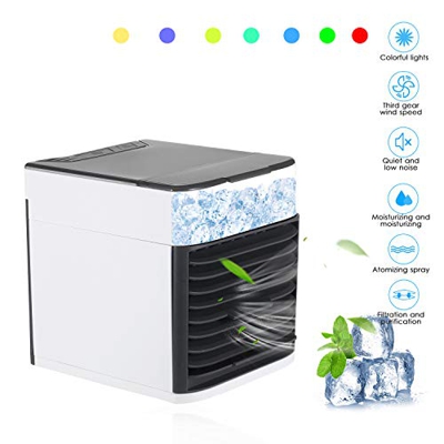 KKmoon Mini Enfriador de Aire,Ventilador Aire Acondicionado Portátil,Air Cooler Humidificador de Aire Evaporativo Silencioso,USB Acondicionador 3 Velo