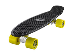 Ridge Skateboard 55 cm Mini Cruiser Retro Stil In M Rollen Komplett U Fertig Montiert, Unisex, Negro/Amarillo (Noir/Jaune) características