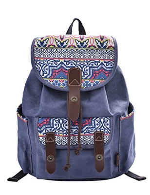 Douguyan Mochila Mujer de Lona y PU Cuero Mochila Casual E00137 Azul