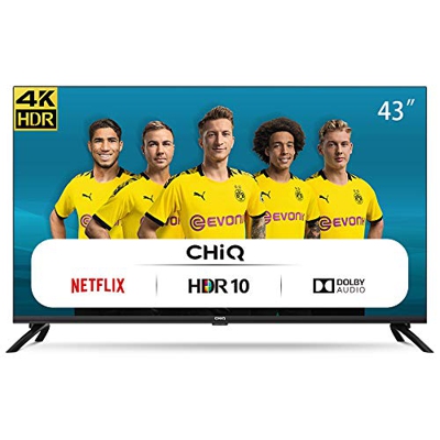 CHiQ Televisor Smart TV LED 43 Pulgadas 4K UHD, HDR 10/HLG, WiFi, Bluetooth, Youtube, Netflix, Prime Video, 3 x HDMI, 2 x USB - U43H7L