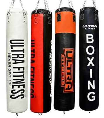 Ultra Fitness - Saco de boxeo para entrenamiento de fitness con cadena de acero (1,2 m, 1,5 m), color negro/rojo, tamaño 1,52 m