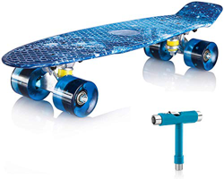 Newdora 22"Completo Skateboard Cruiser Monopatín con Rueda de LED de colores, para adultos y niños,Galaxy precio