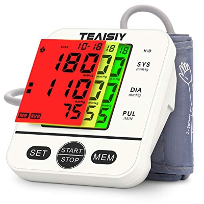 Tensiómetro de Brazo Digital con Pantalla LCD, Automática de Presión Arterial y Pulso de Fuencia Cardíaca Detección, 22-40 cm Brazalete, Memorias de 2