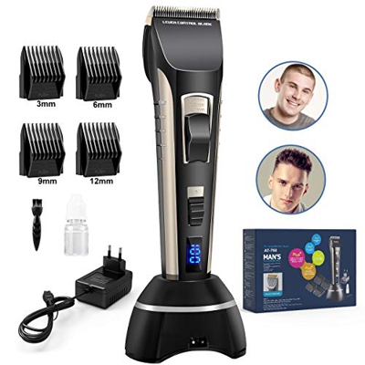 Cortapelos Profesional, Aiemok ultra silenciosa Recortadora de Barba y Pelo, Recargable Máquina Cortar Pelo Cuchilla Titanio Cortapelos Hombre con 4 A